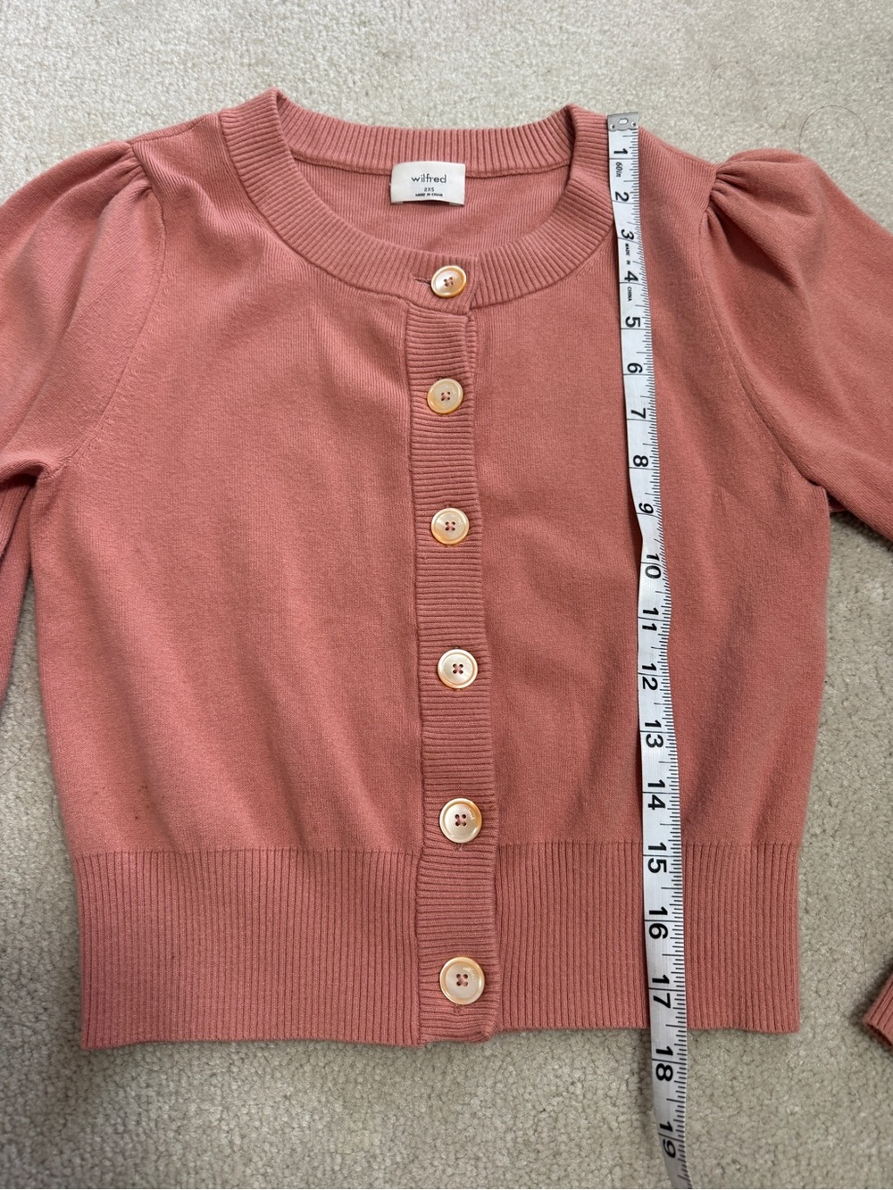 Wilfred Dusty Rose Puff-Sleeve Button Cardigan
